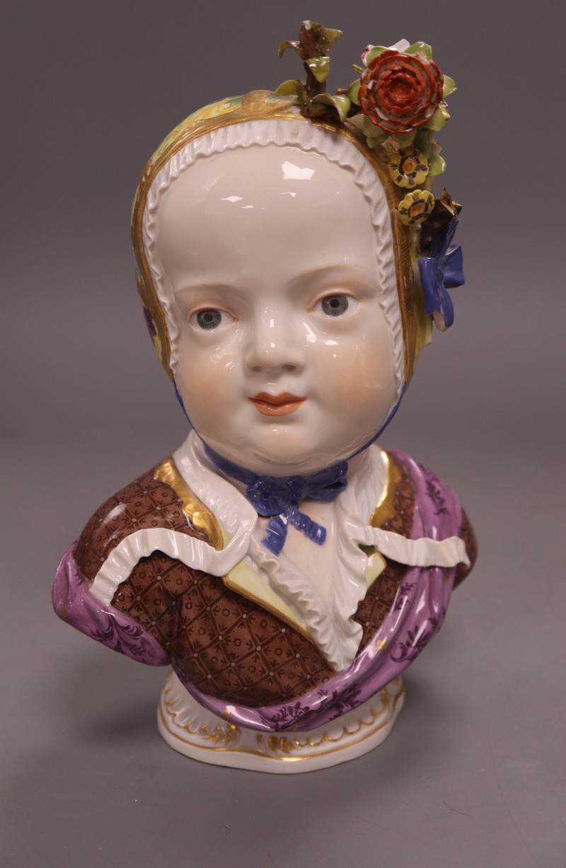 A 19th century Meissen bust of a Bourbon child, height 25cm